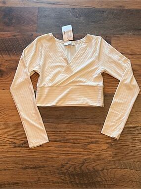 Zenana Outfitters Ribbed Wrap Crop Top - Ivory